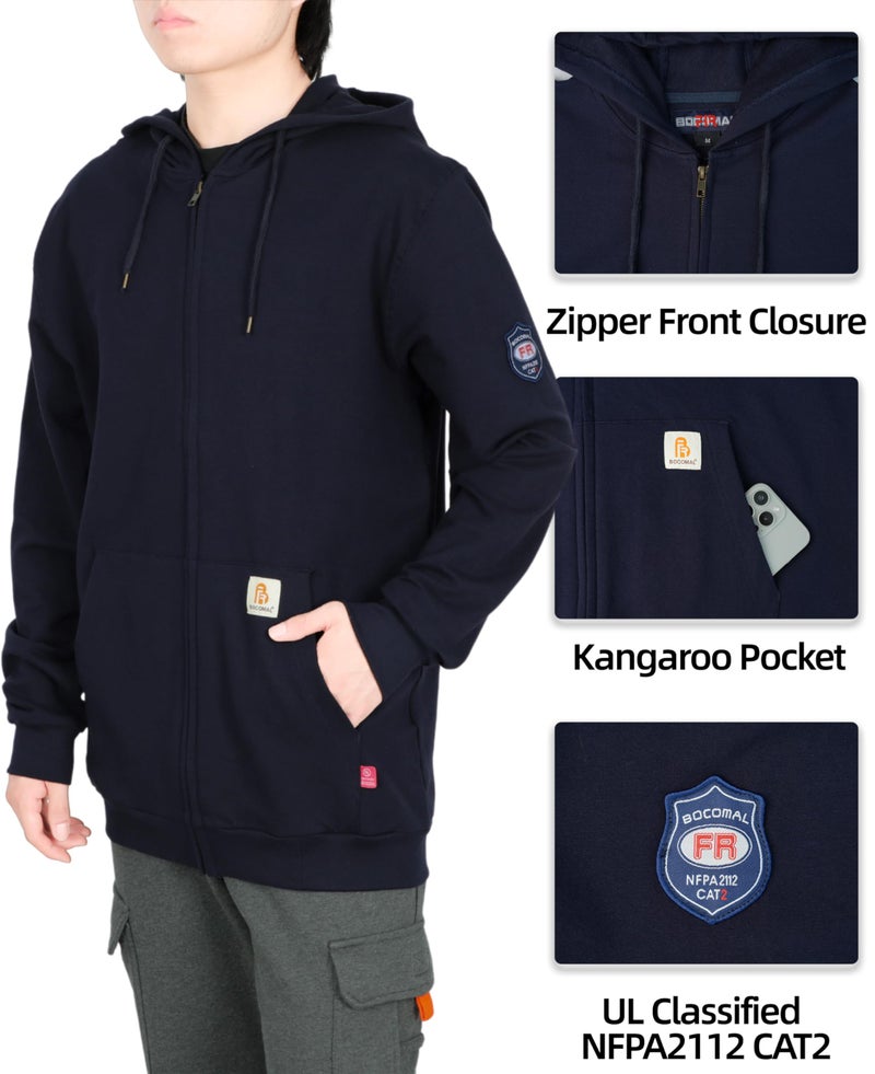 BOCOMAL FR Hoodies Idea for Summer Zipper Front 7.5oz Lightweight Navy Flame Resistant Sweatshirtï¼ˆNon Fleeceï¼‰ - Image 3